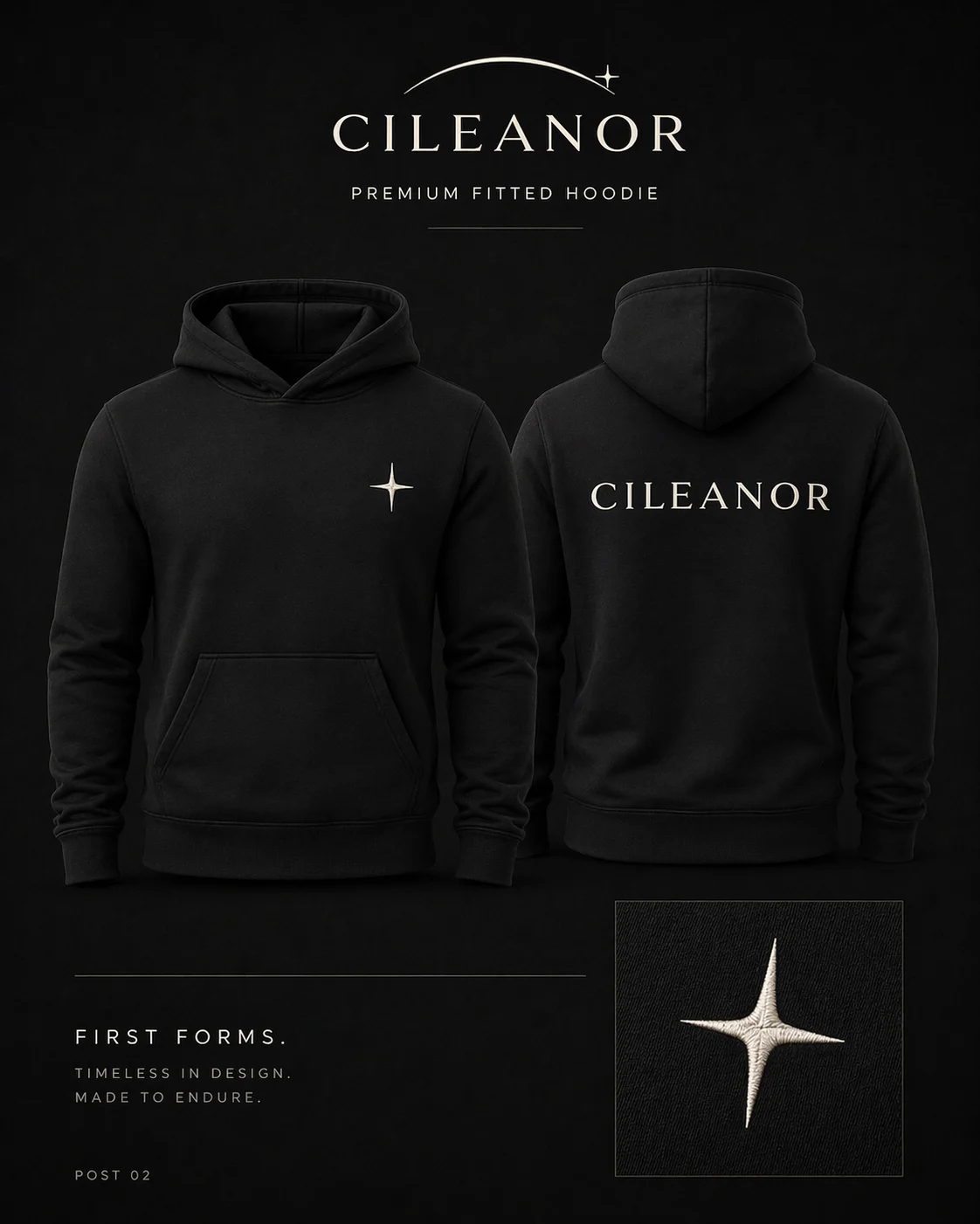CILEANOR premium black hoodie
