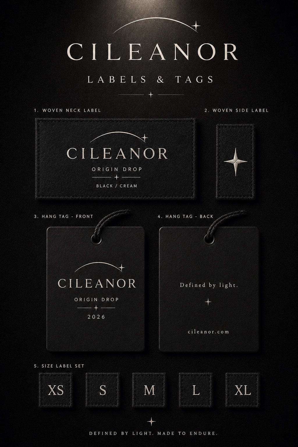 CILEANOR labels and tags black premium identity system