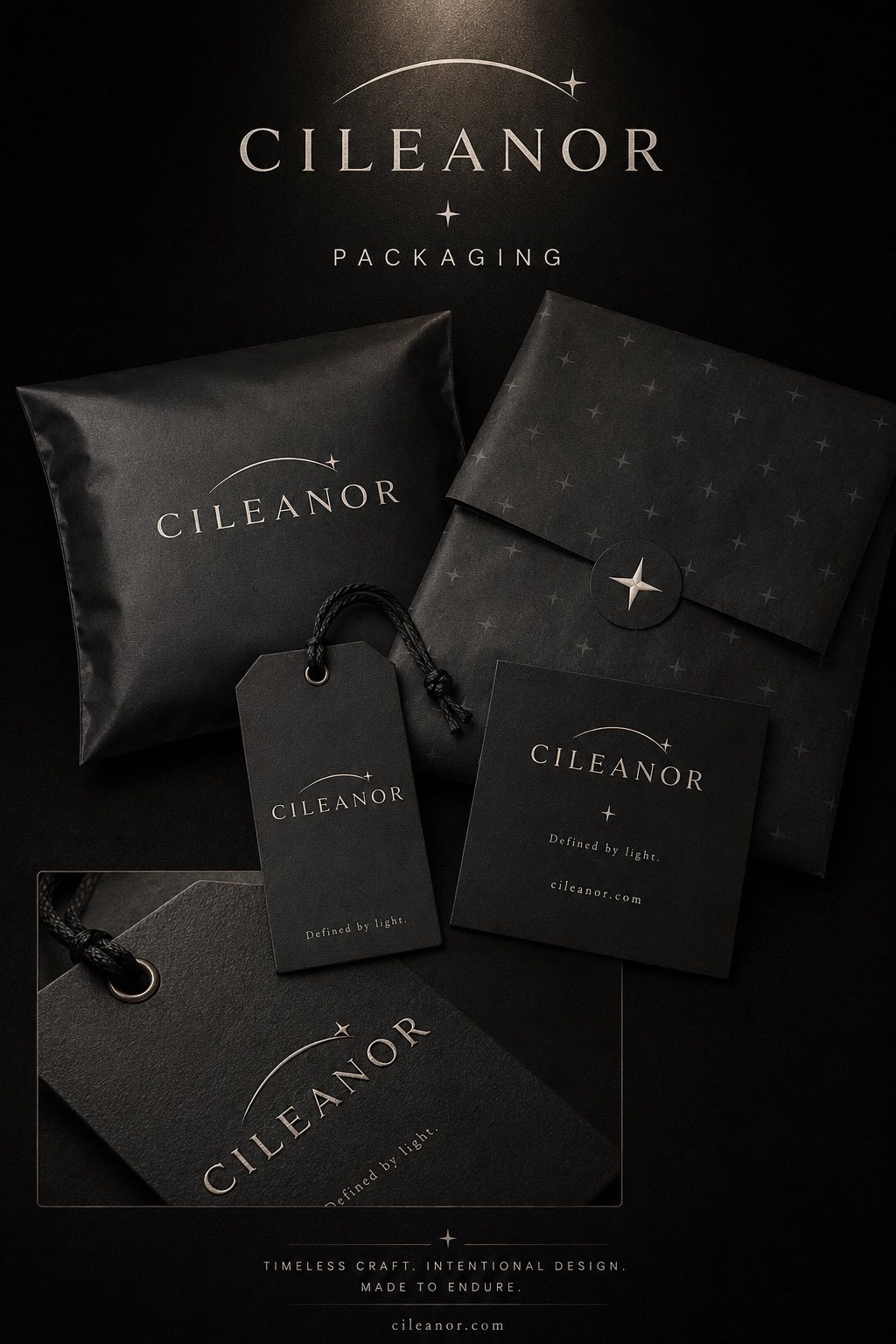 CILEANOR black packaging and hang tag direction
